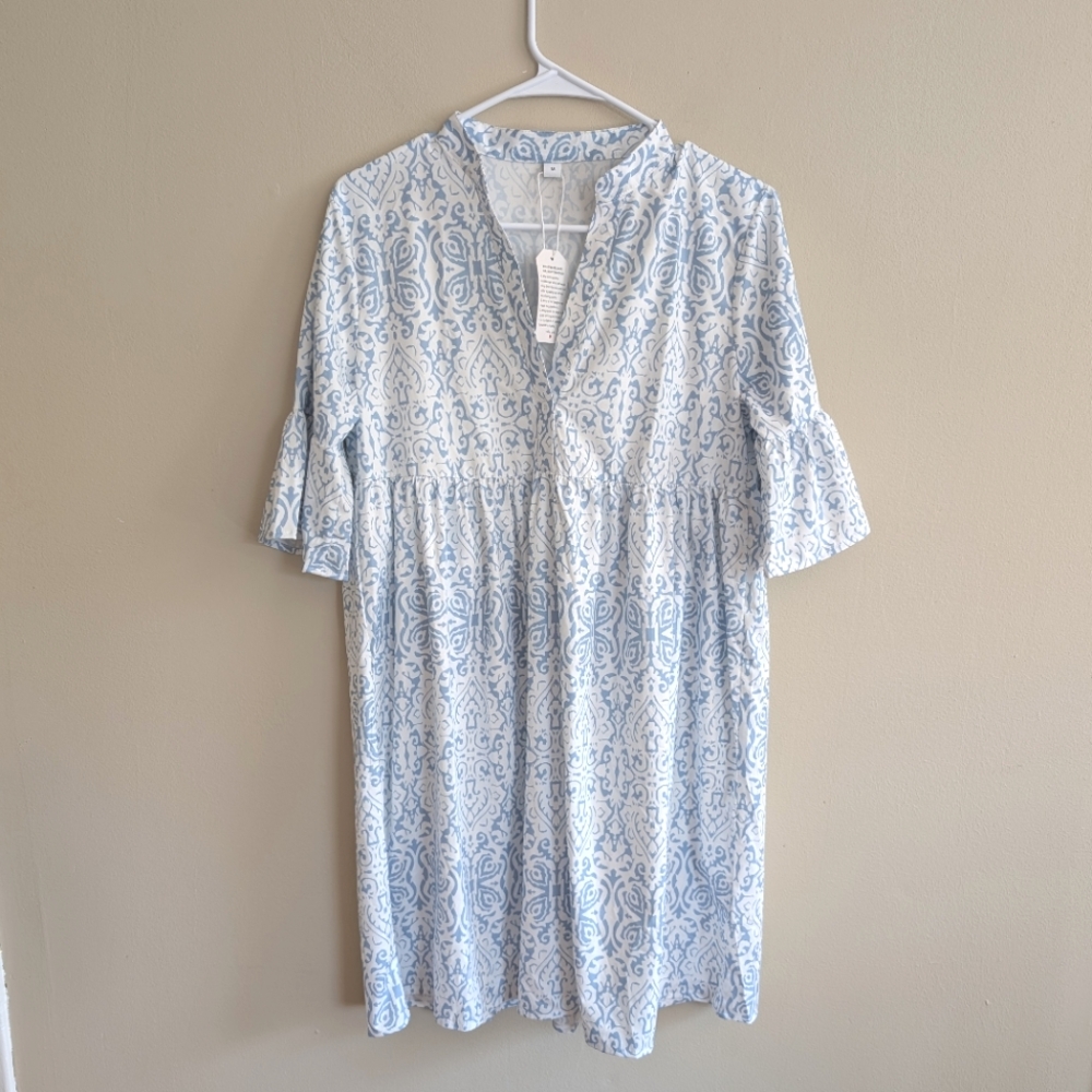 NWT Blue And White Patterned Midi Dress Size M